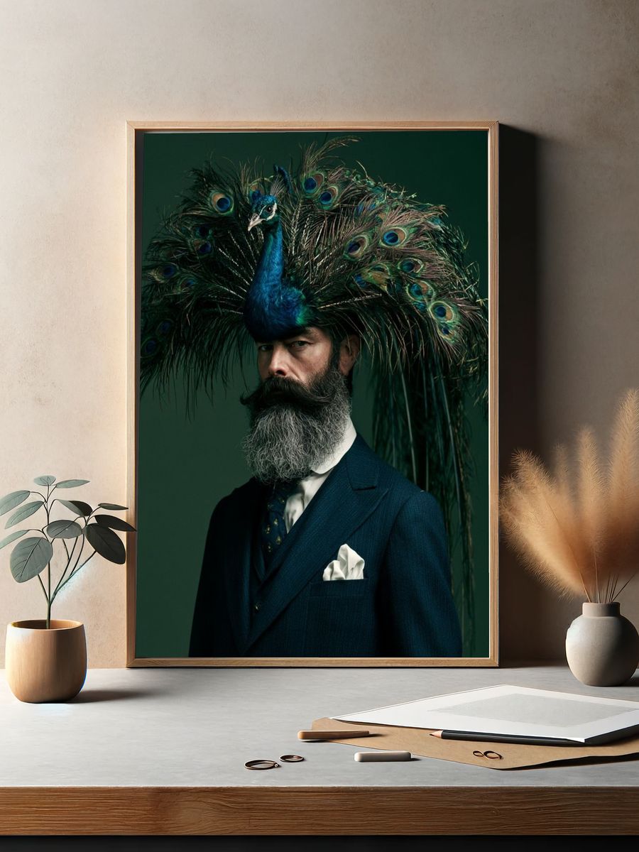 Peacock Portrait Photography Poster. — room view 2