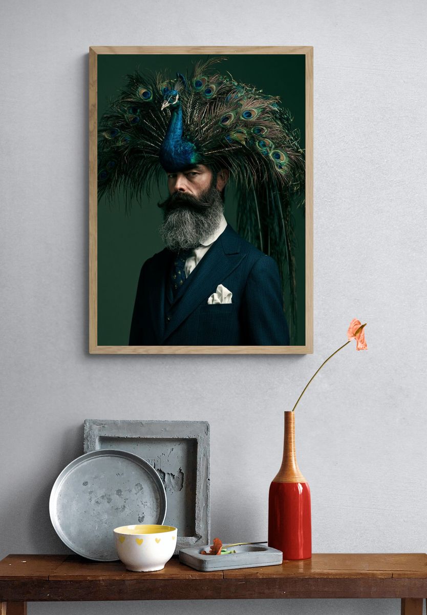 Peacock Portrait Photography Poster. — room view 3