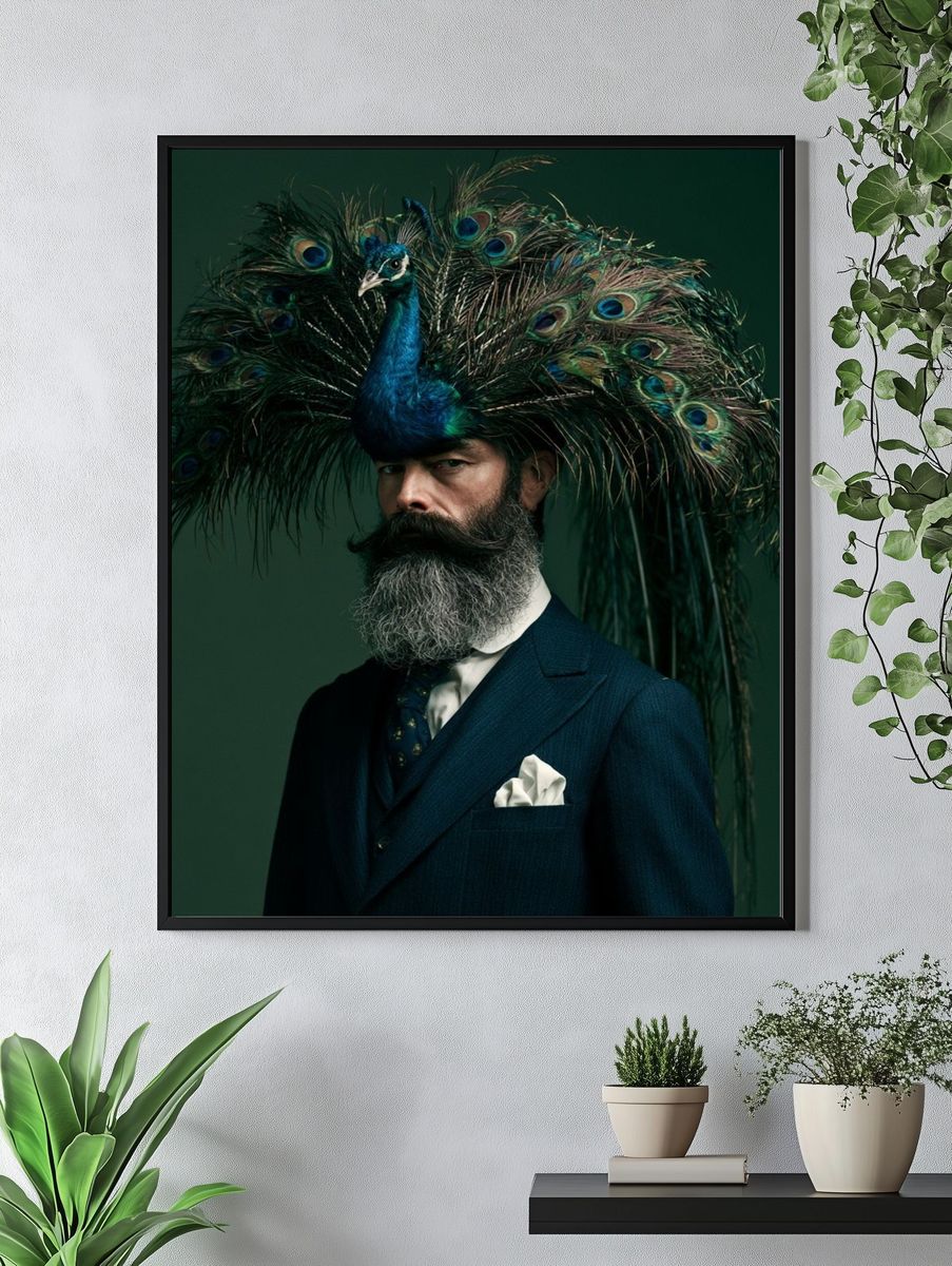 Peacock Portrait Photography Poster. — room view 4