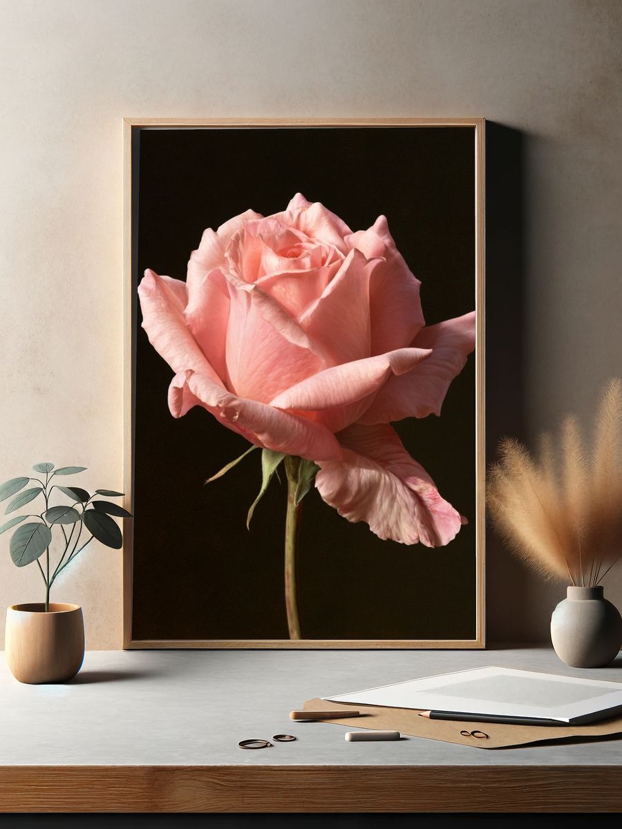 Pink Rose Photography Print. — room view 2