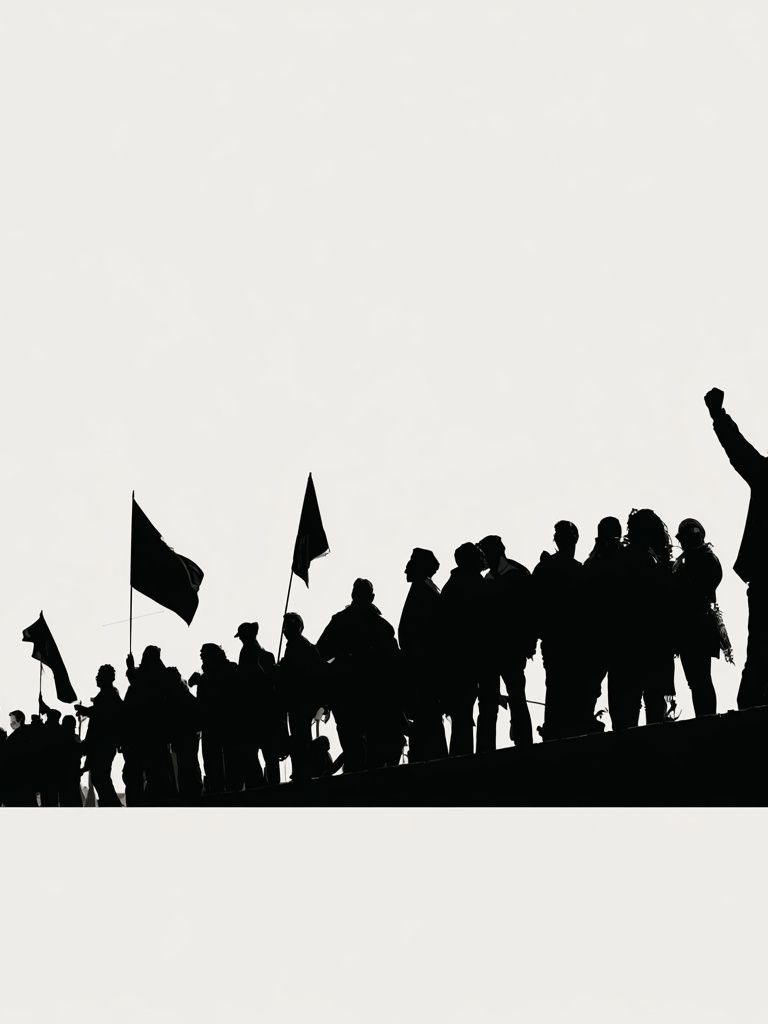 Protest Silhouettes Black-White Poster. poster — photography art
