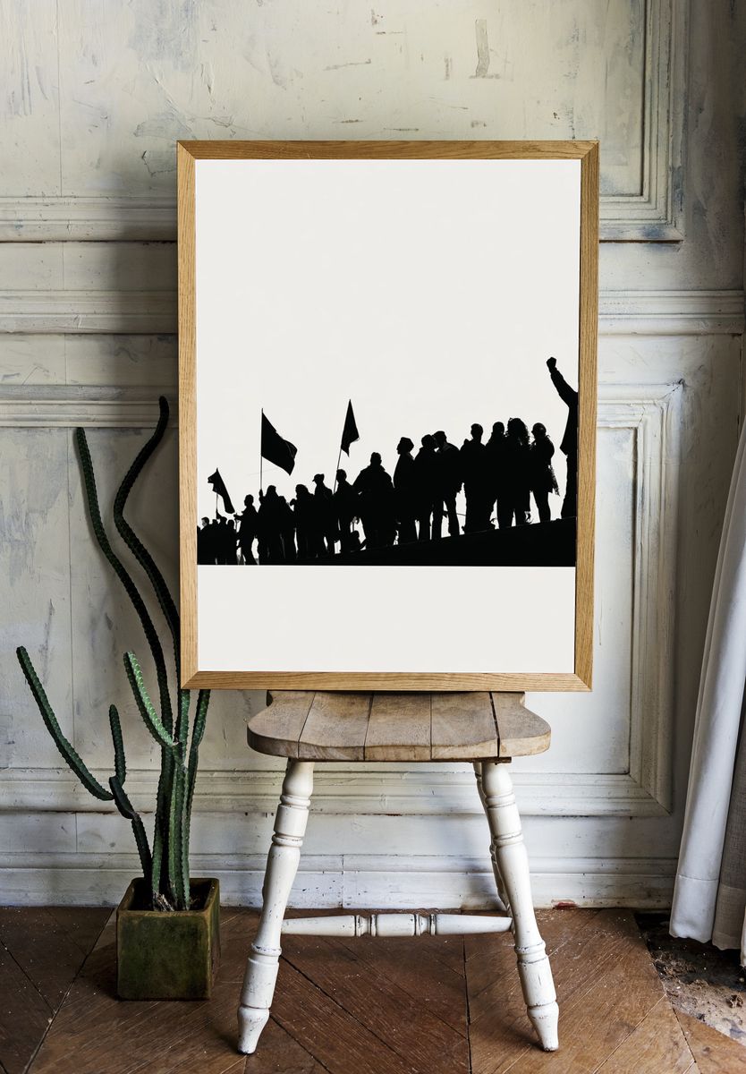 Protest Silhouettes Black-White Poster. — room view 1