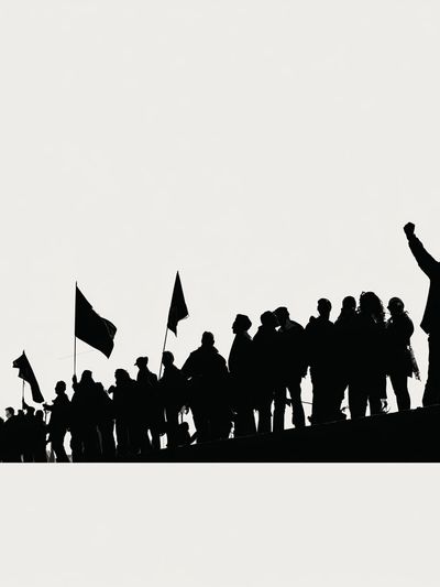 Protest Silhouettes Black-White Poster. poster