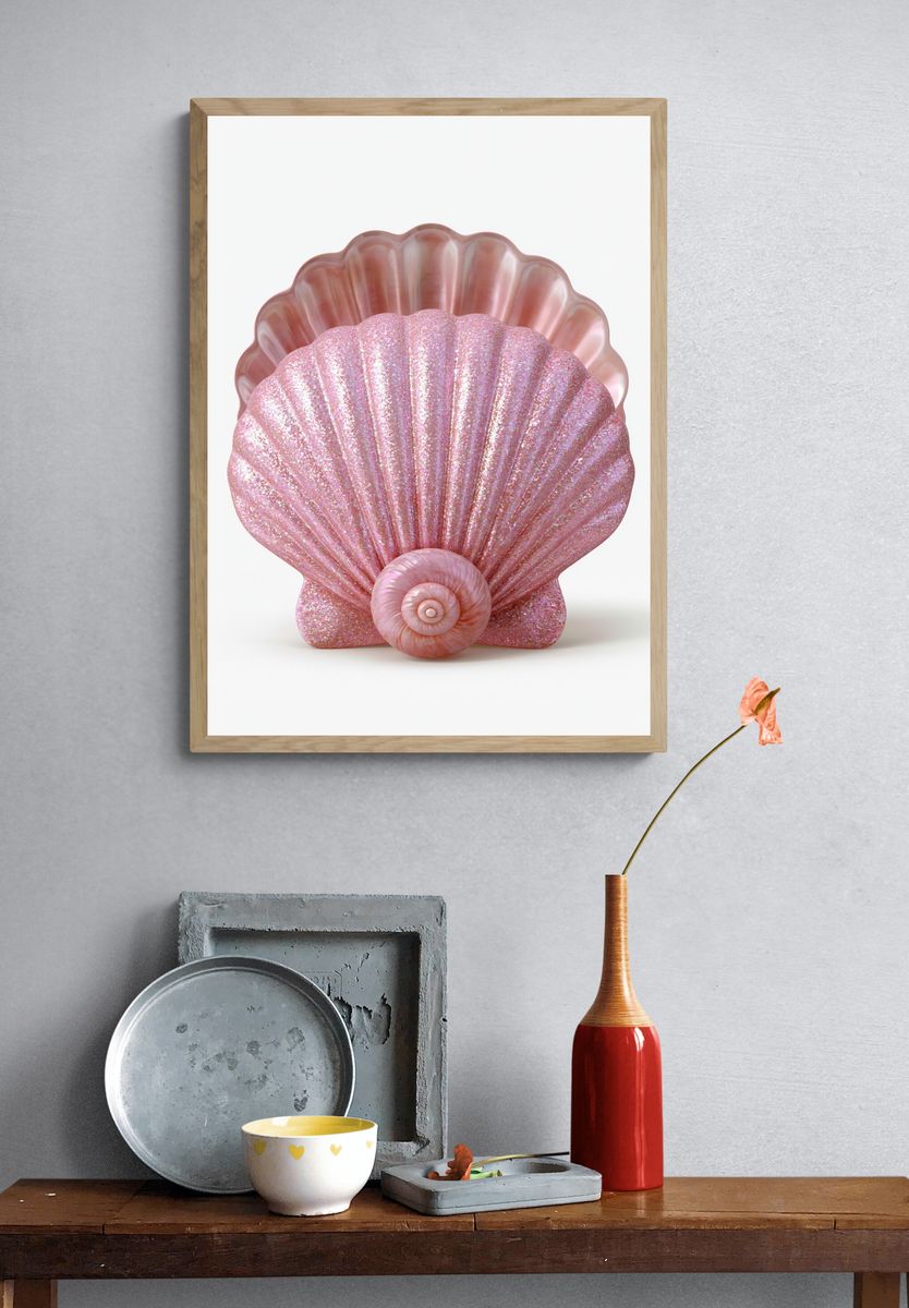 Pink Seashell Sculpture Print. — room view 3