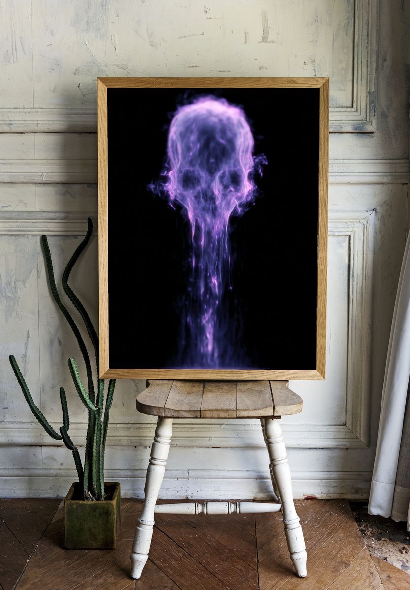 Purple Smoke Skull Abstract Poster room preview