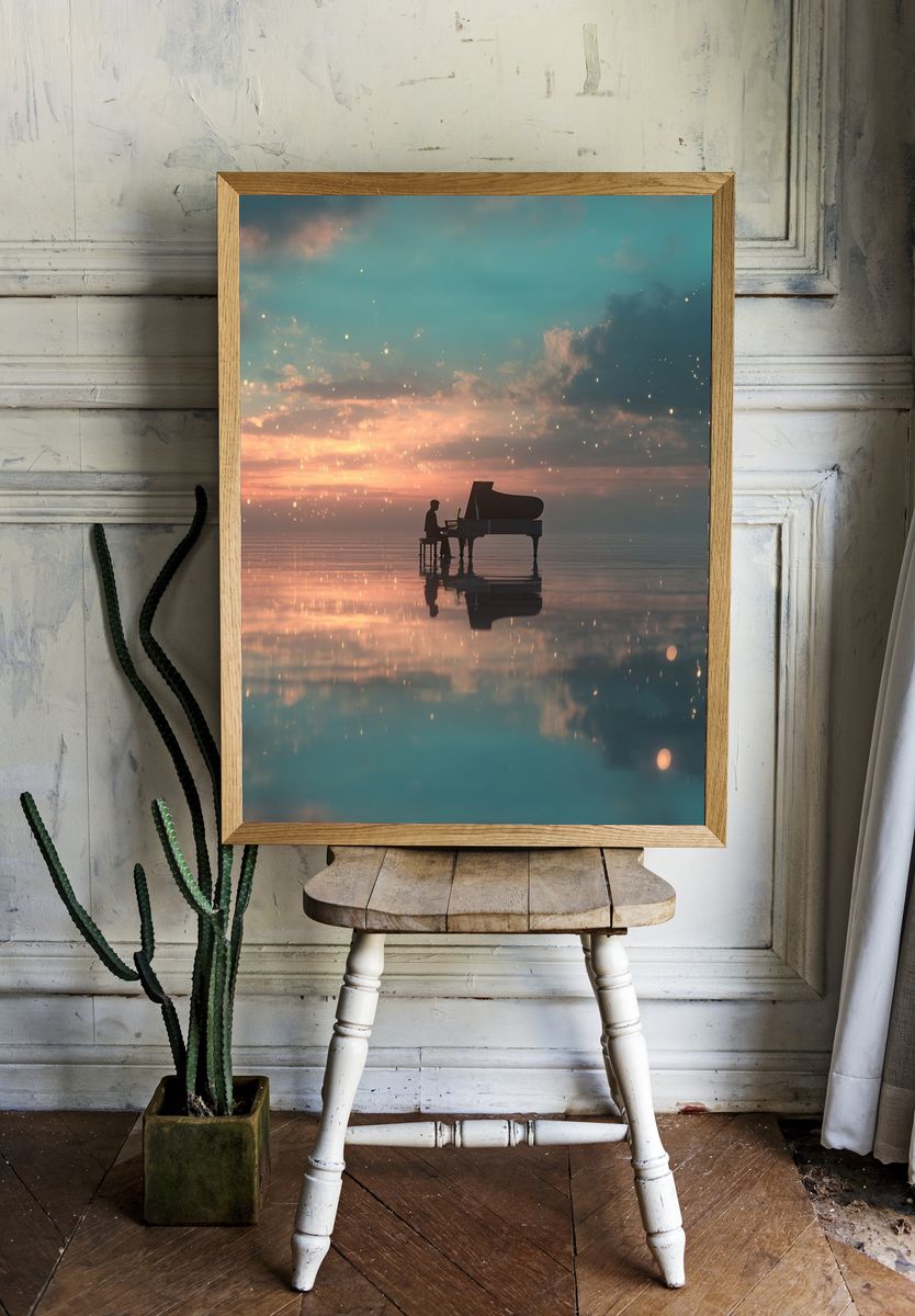 Piano at Sunset — Dreamy Print. room preview