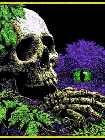 Psychedelic Skull and Cat Eye Poster. poster