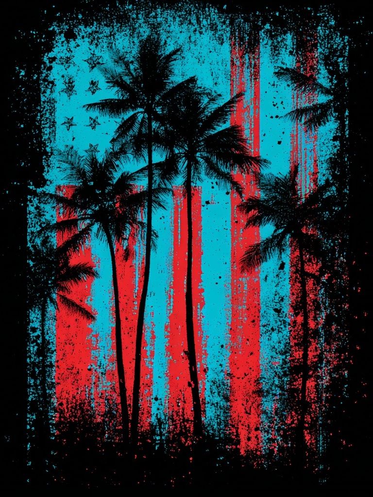 Palm Trees American Flag Poster. poster — vintage art