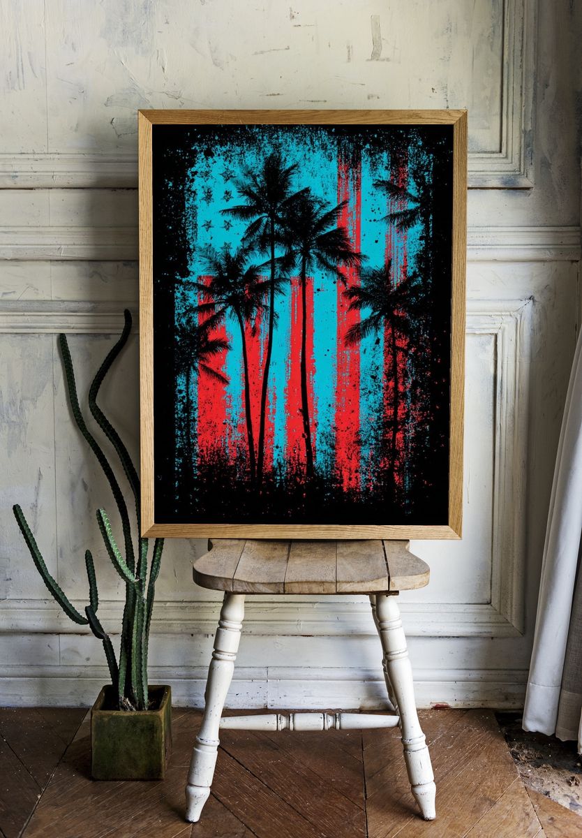 Palm Trees American Flag Poster. — room view 1
