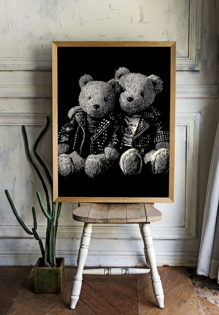 Punk Teddy Bears — Illustration Print. room preview