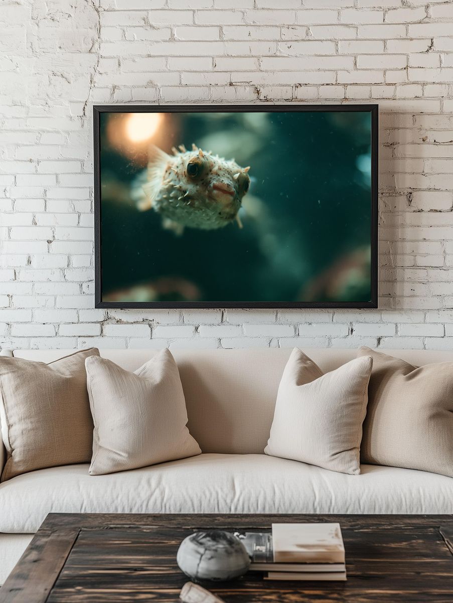 Pufferfish Underwater Photography Poster. — room view 1