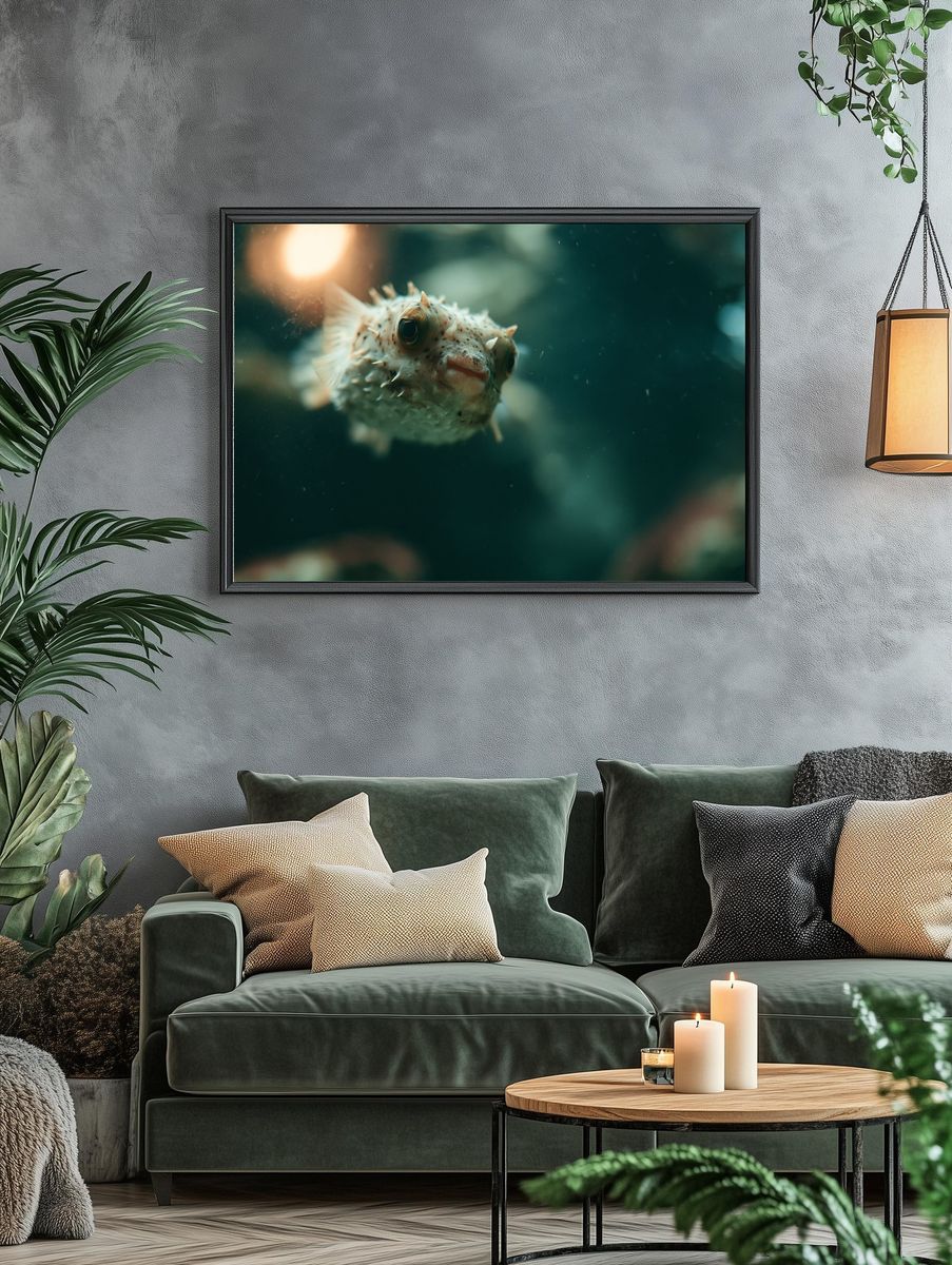 Pufferfish Underwater Photography Poster. — room view 4