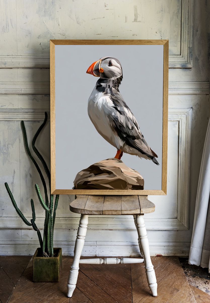 Puffin Portrait Illustration Poster. — room view 1