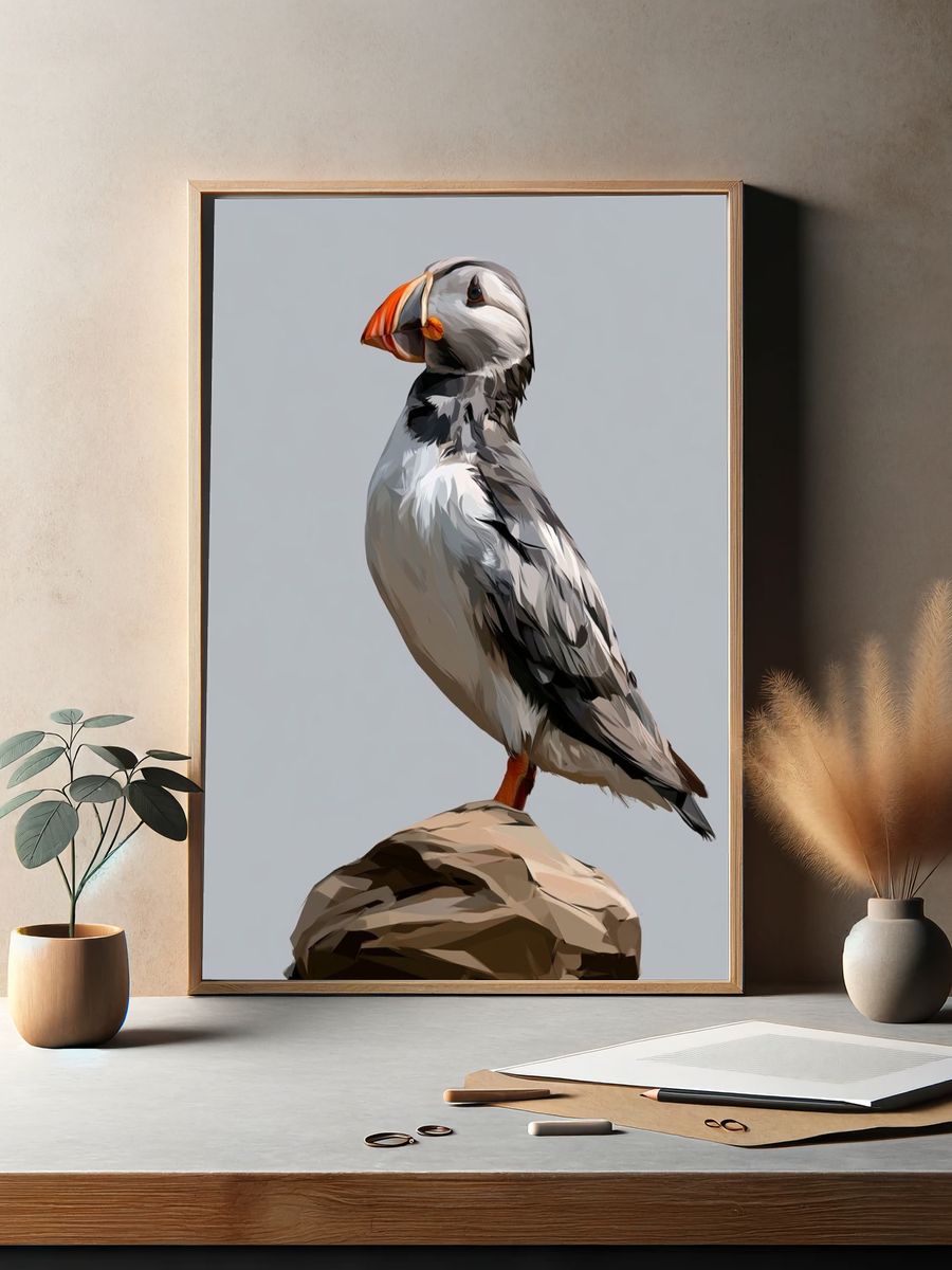 Puffin Portrait Illustration Poster. — room view 2