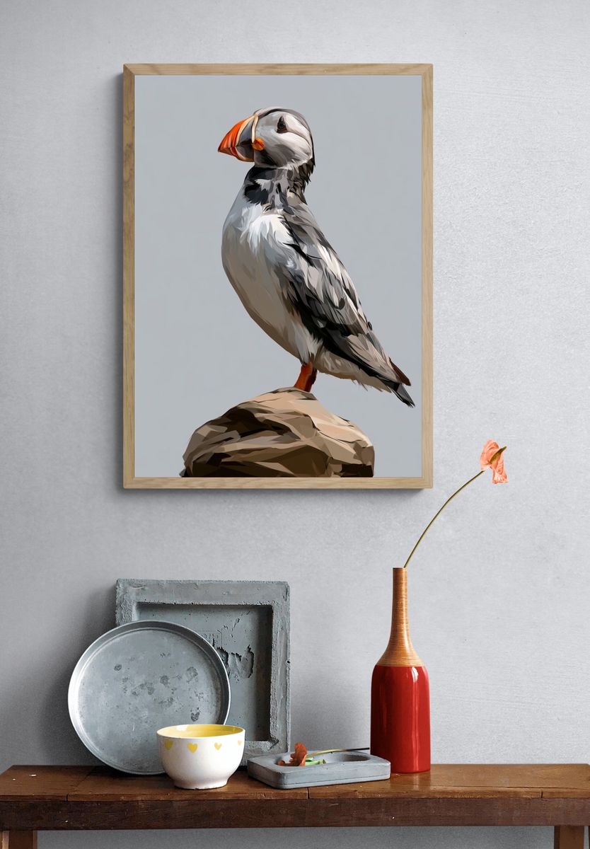Puffin Portrait Illustration Poster. — room view 3