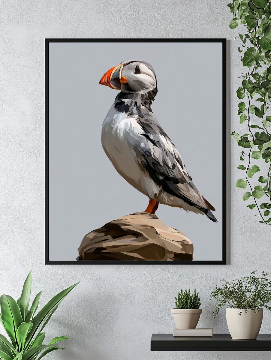 Puffin Portrait Illustration Poster. — room view 4