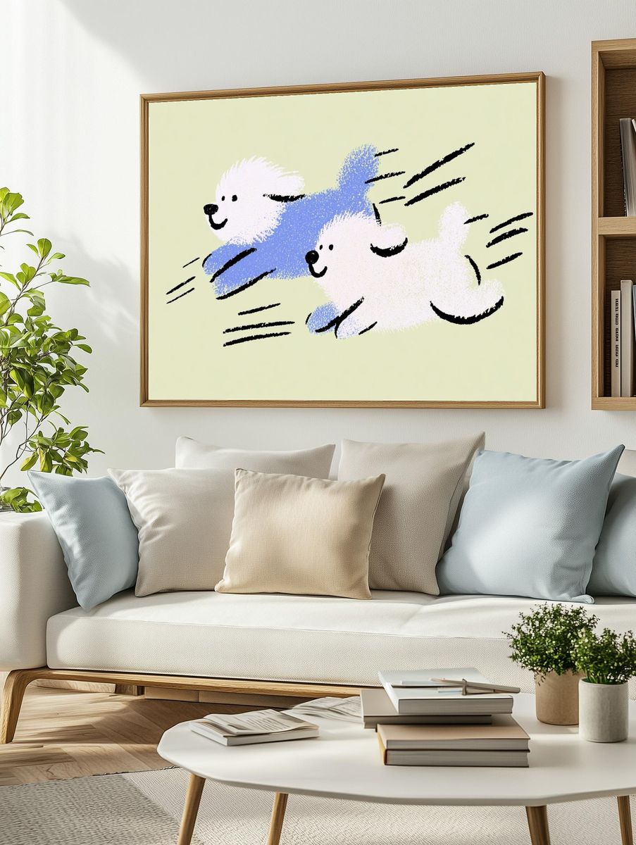 Playful Puppies — Illustration Print. — room view 2