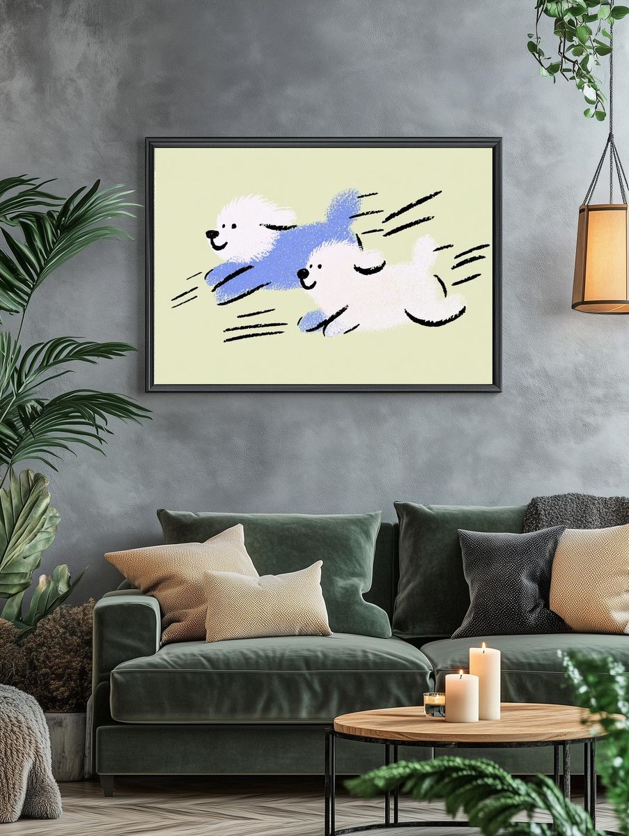 Playful Puppies — Illustration Print. — room view 4