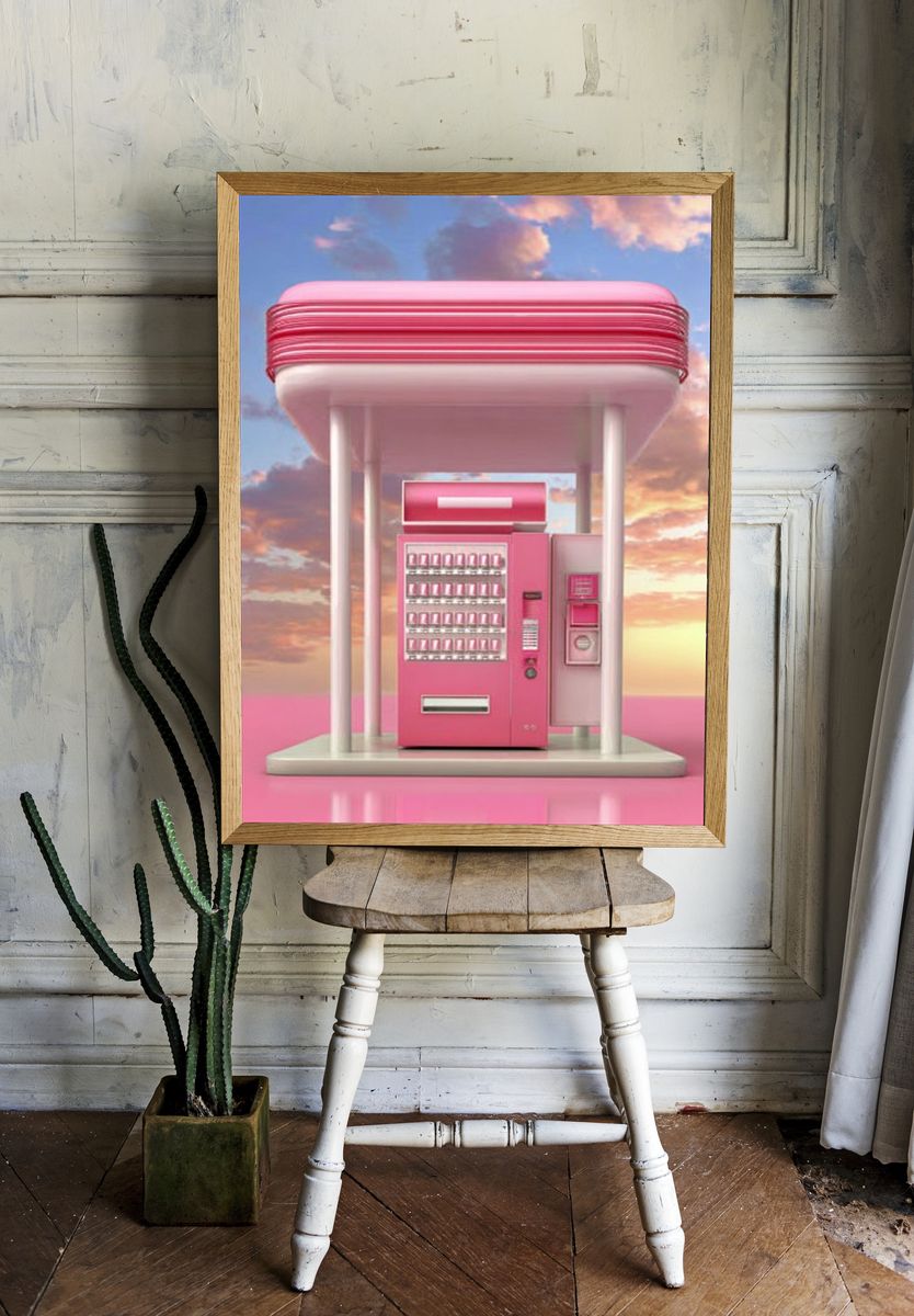 Pink Vending Machine Retro Print. room preview