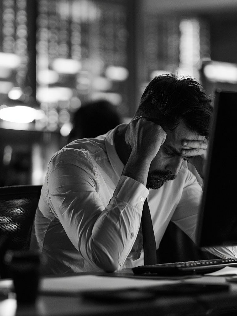 Stressed Office Worker Black-White Poster. poster detail