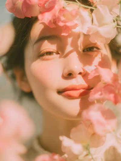 Portrait of a Woman Among Flowers — Photography Print. poster print