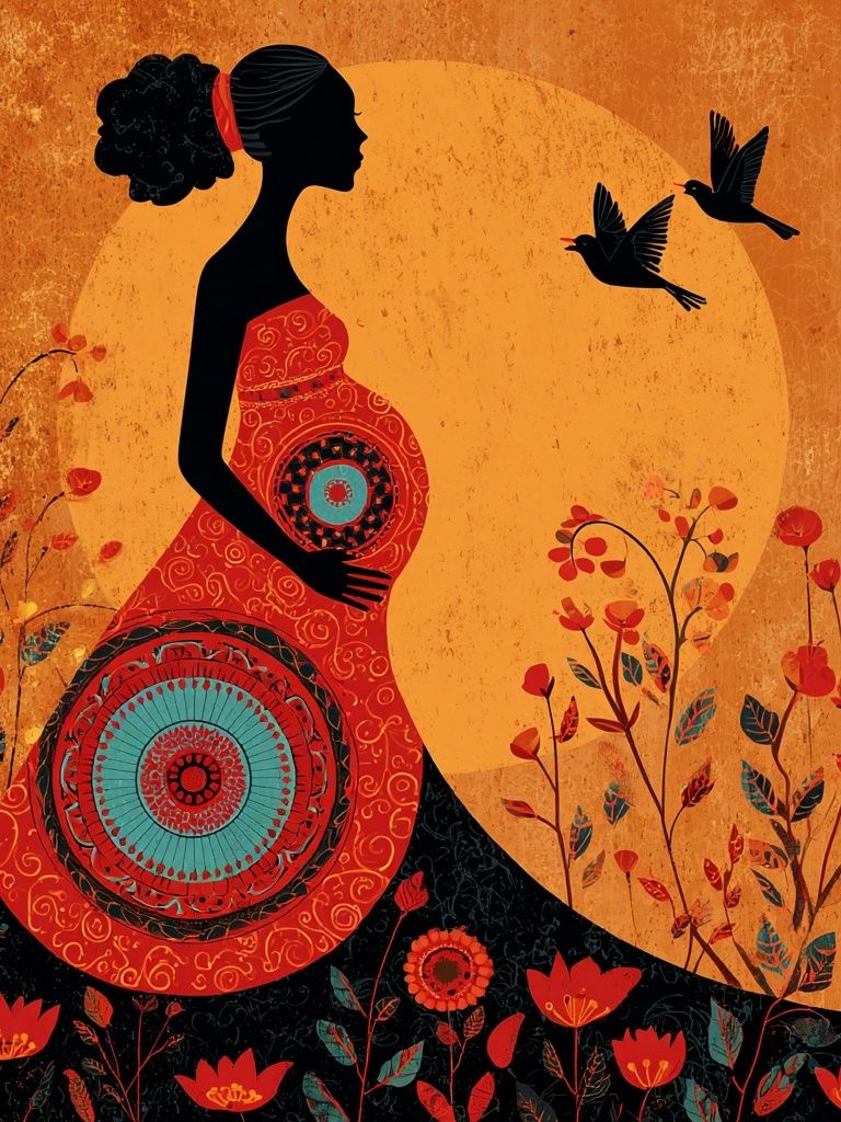 Pregnant Woman Silhouette — Illustration Print. poster — illustration art
