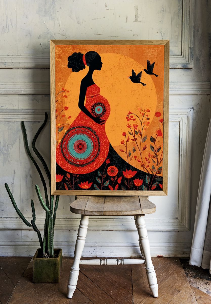 Pregnant Woman Silhouette — Illustration Print. — room view 1