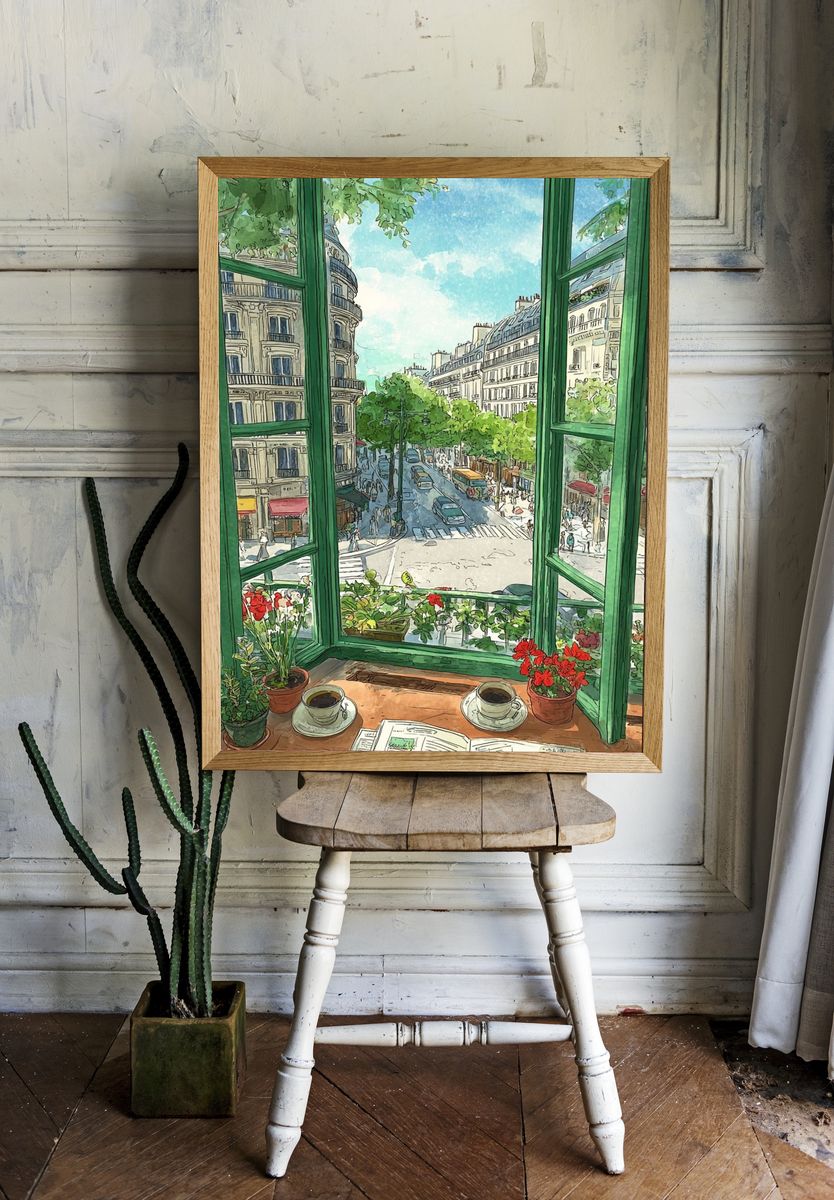 Parisian Window — Illustration Print. room preview
