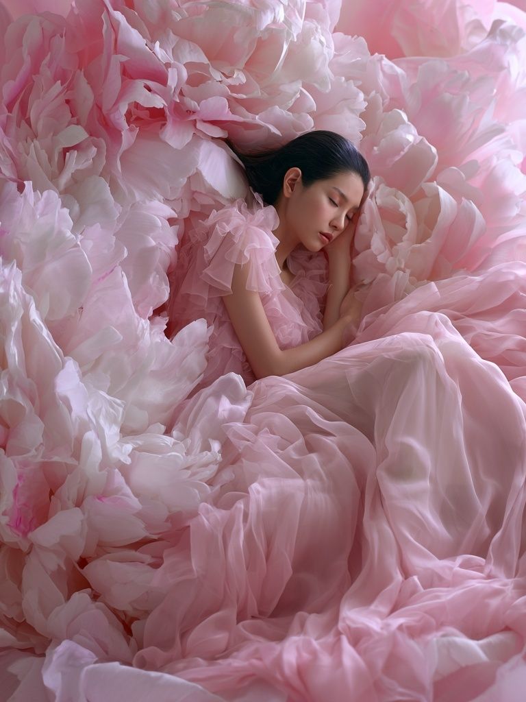 Sleeping Woman in Pink Petals Poster. poster — photography art