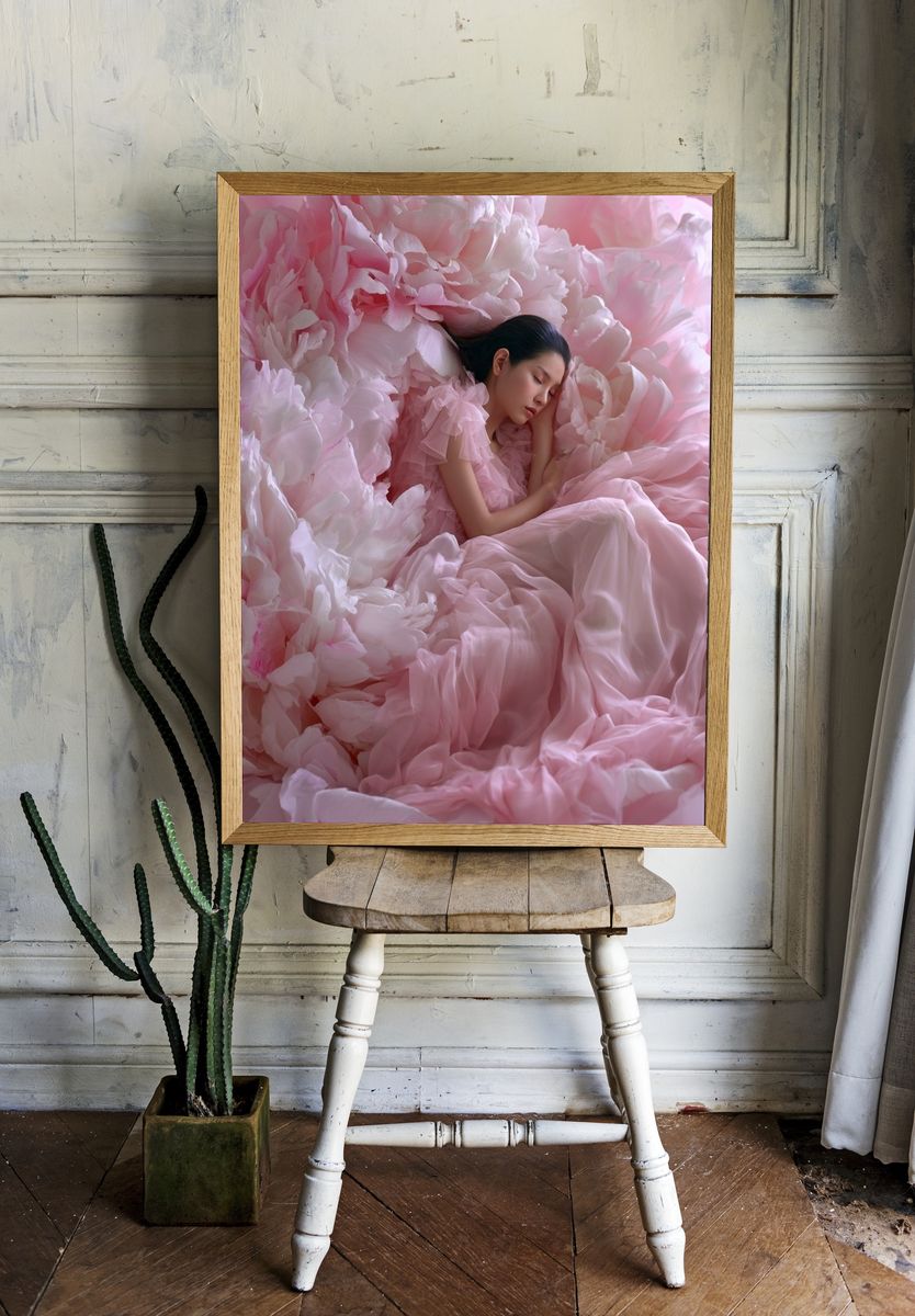 Sleeping Woman in Pink Petals Poster. room preview