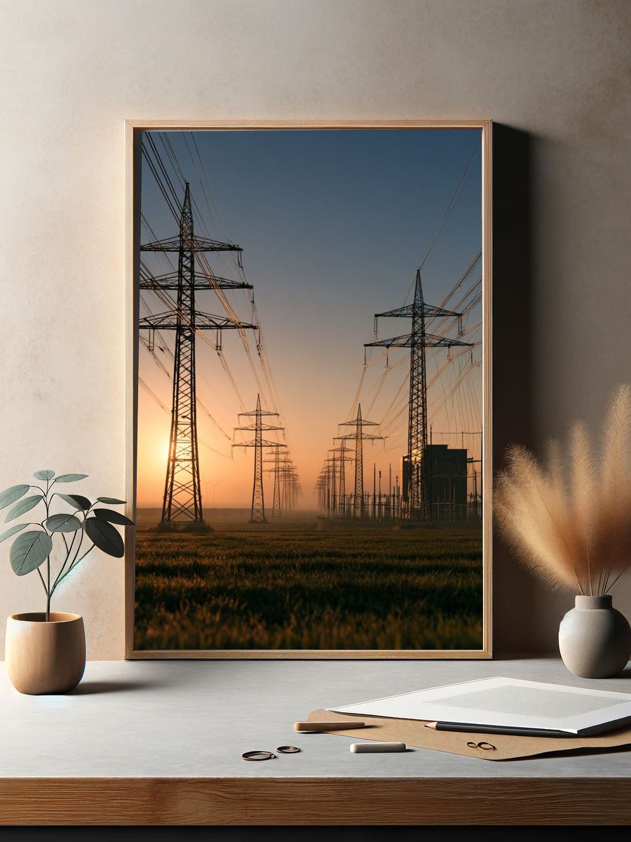 Power Lines at Sunset Photography Poster. — room view 2