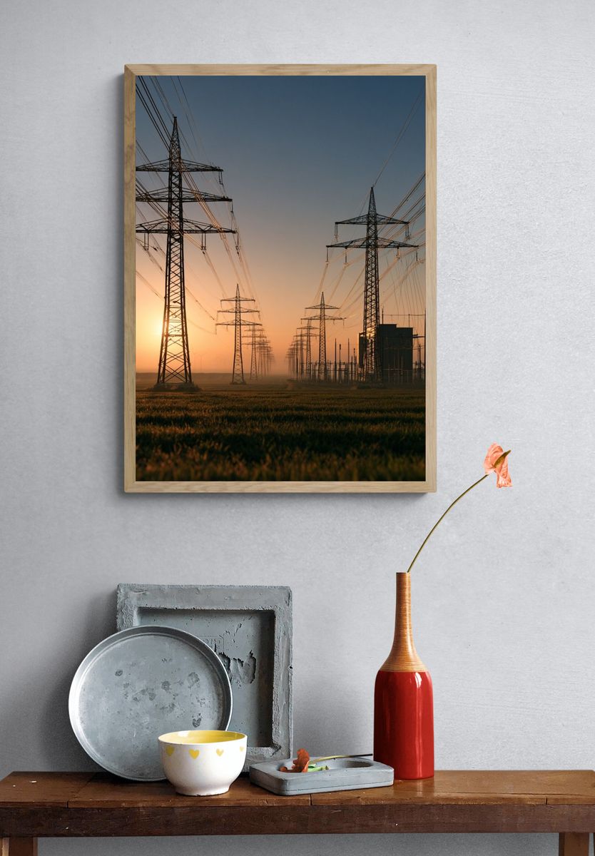 Power Lines at Sunset Photography Poster. — room view 3