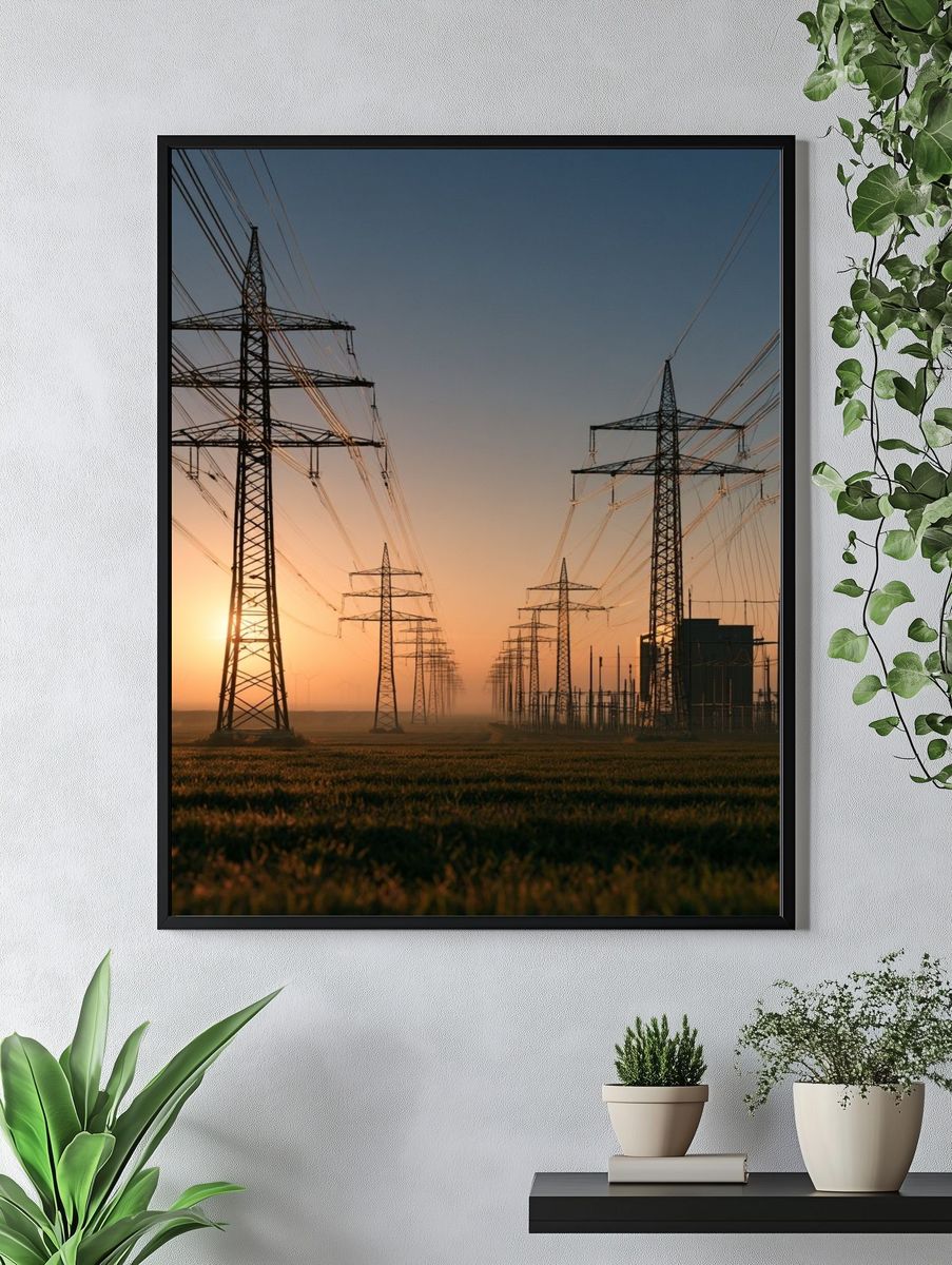 Power Lines at Sunset Photography Poster. — room view 4