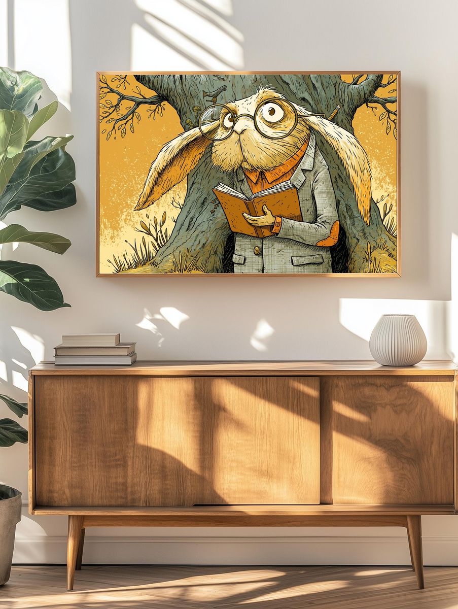 Reading Rabbit Illustration Poster. — room view 3