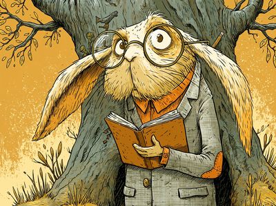 Reading Rabbit Illustration Poster. poster print