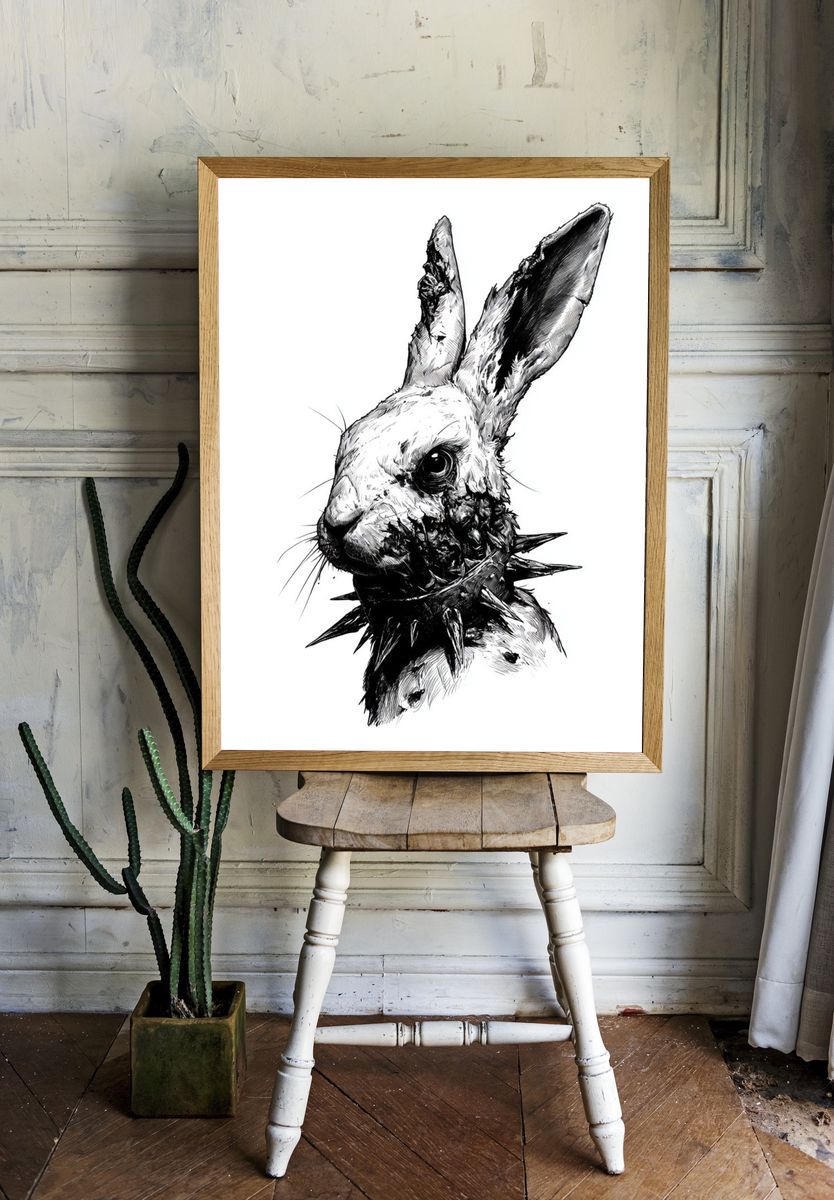 Spiked Rabbit Ink Poster. — room view 1