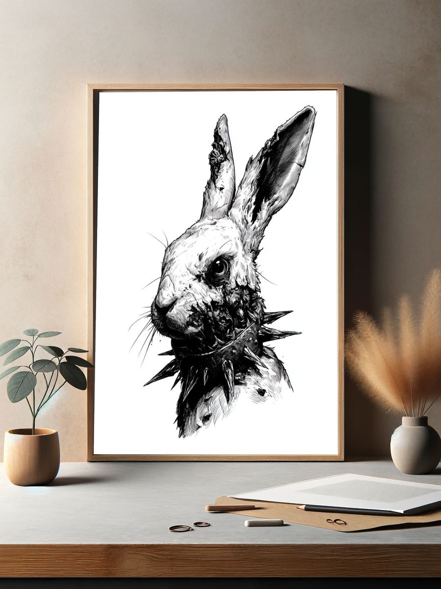 Spiked Rabbit Ink Poster. — room view 2