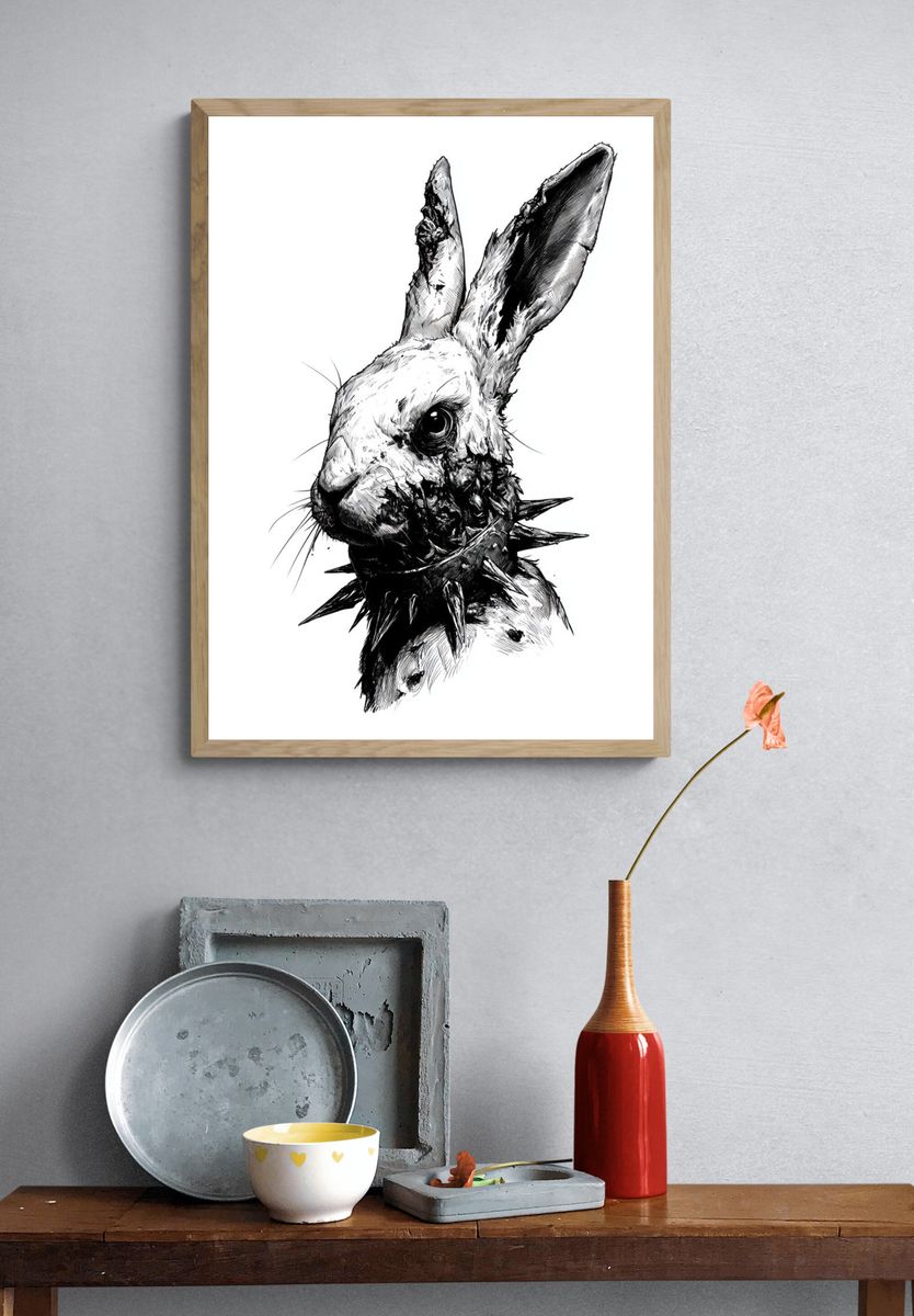 Spiked Rabbit Ink Poster. — room view 3