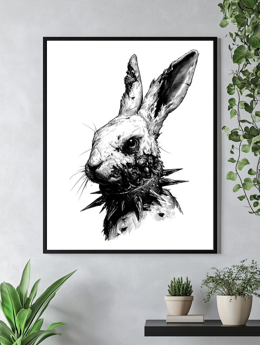 Spiked Rabbit Ink Poster. — room view 4