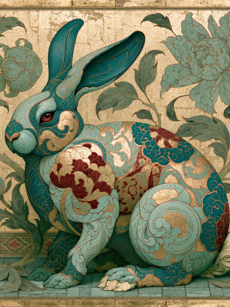 Ornamental Rabbit Botanical Print. poster detail