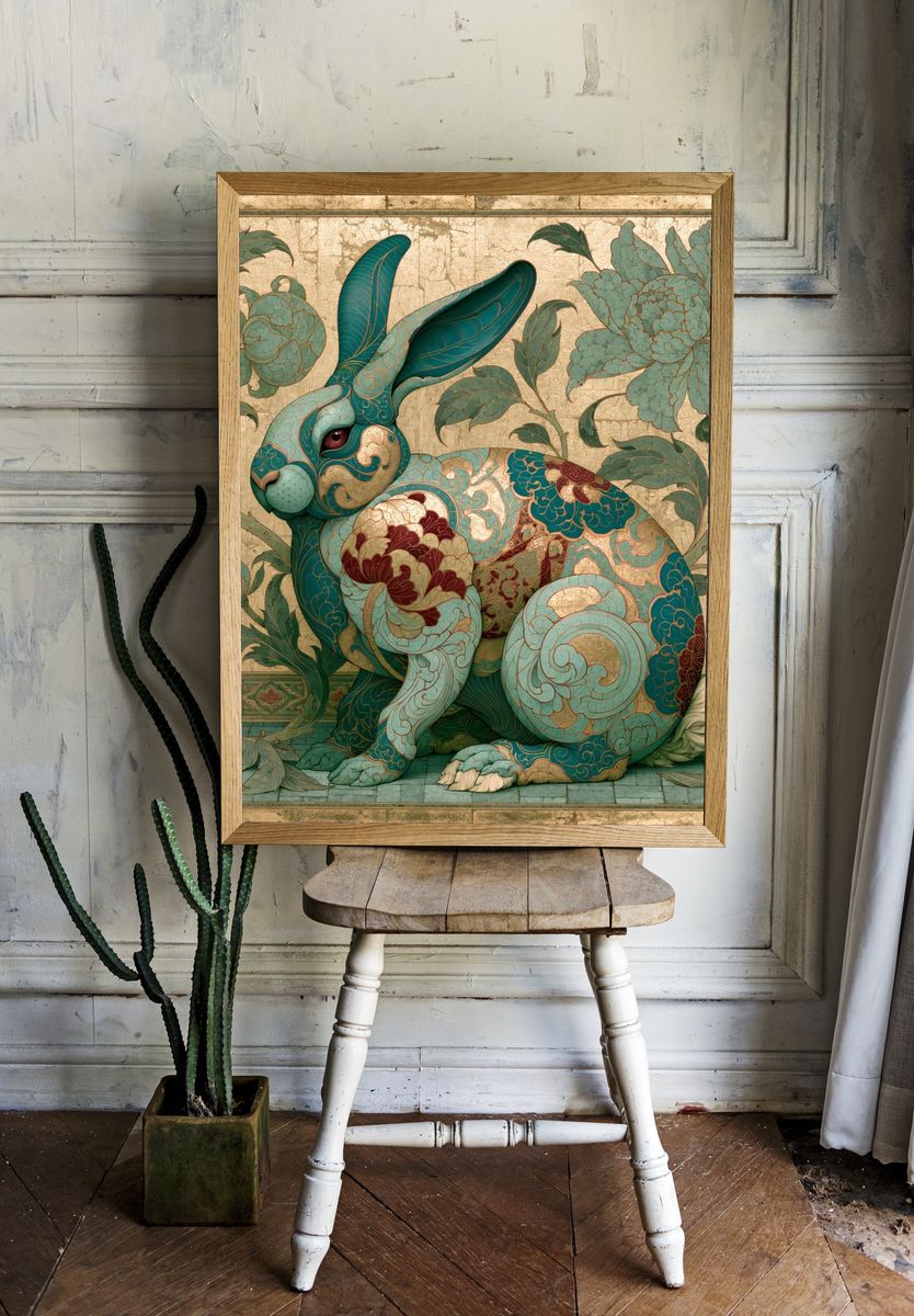 Ornamental Rabbit Botanical Print. — room view 1