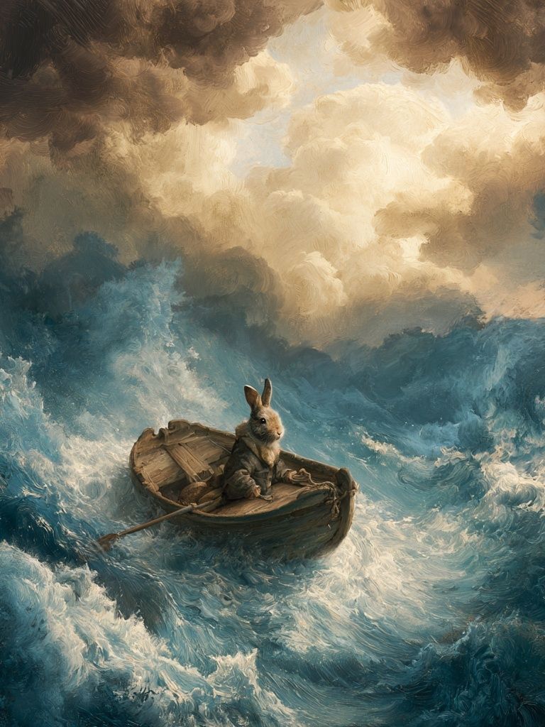 Rabbit in Stormy Sea Illustration Poster. poster — animals art