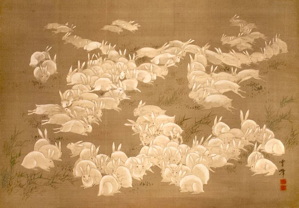 Herd of Rabbits — Japanese Ink Print. poster — animals art