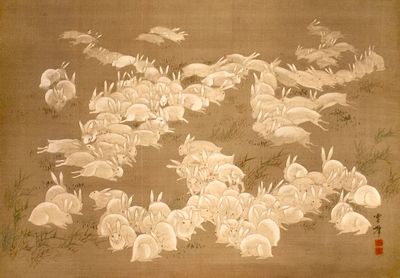 Herd of Rabbits — Japanese Ink Print. poster