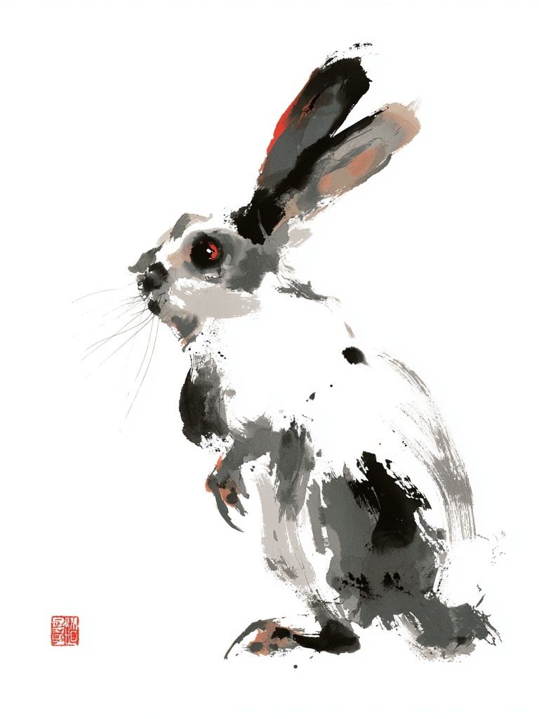Ink Rabbit Illustration Poster. poster — animals art