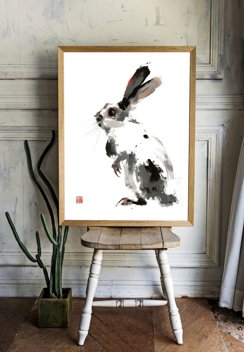 Ink Rabbit Illustration Poster. — room view 1