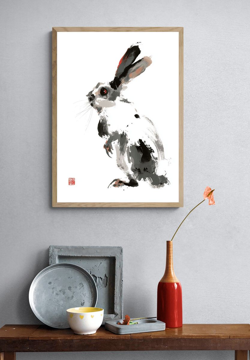 Ink Rabbit Illustration Poster. — room view 3