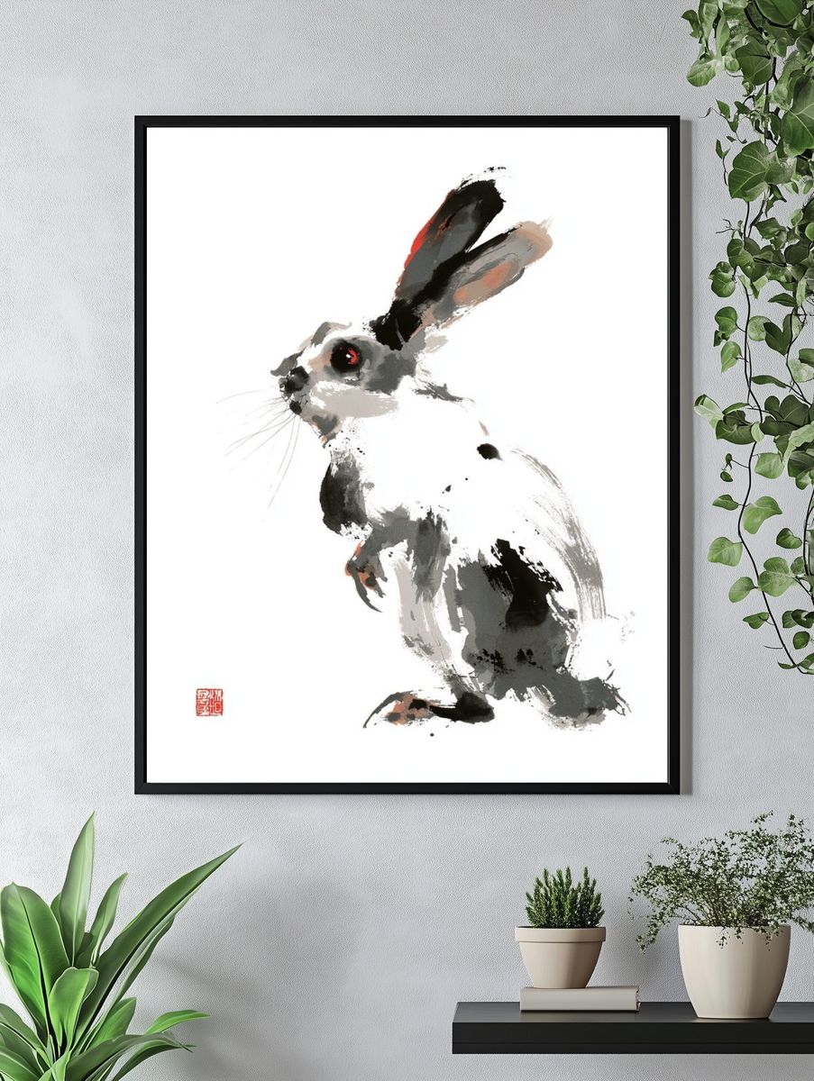 Ink Rabbit Illustration Poster. — room view 4