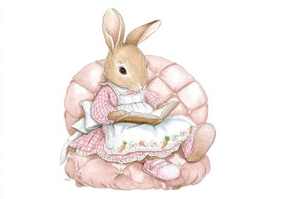 Reading Rabbit — Cute Illustration Print. poster