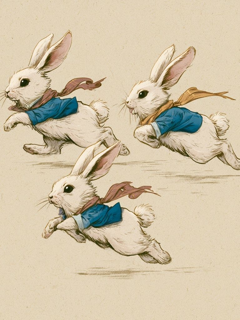 Running Rabbits Illustration Poster. poster detail